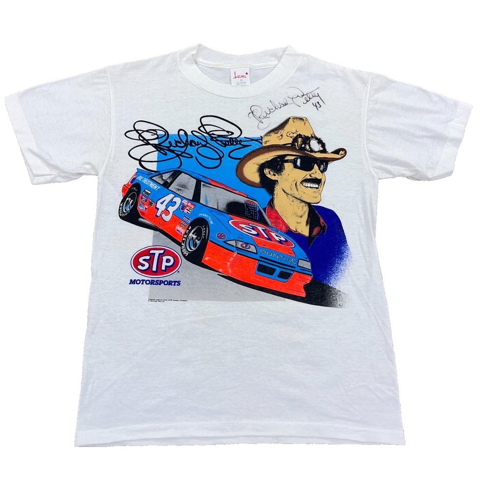 Vintage Richard Petty Shirt Adult Medium 90s Single Stitch Shined Autograph Mens